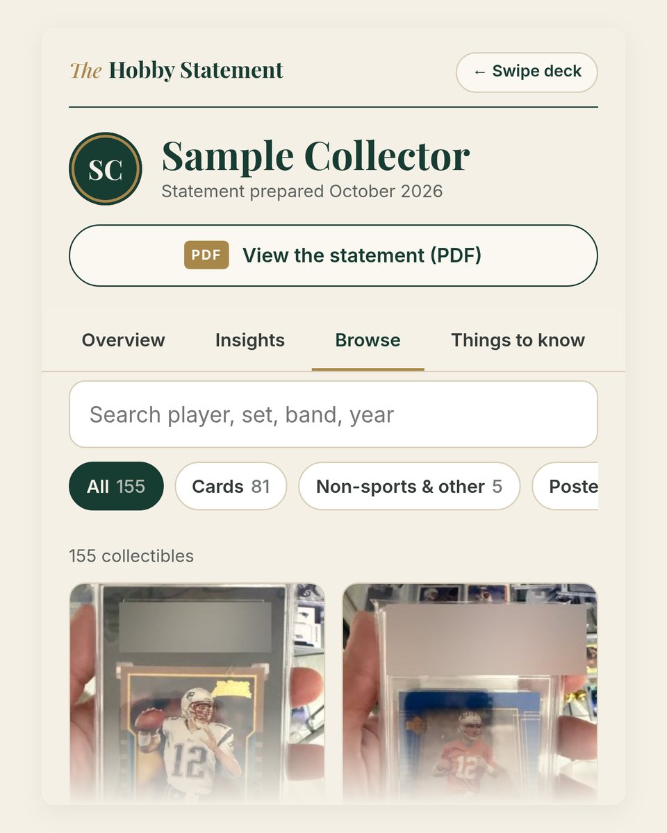 The collection site: every collectible in a grid with search and category filters